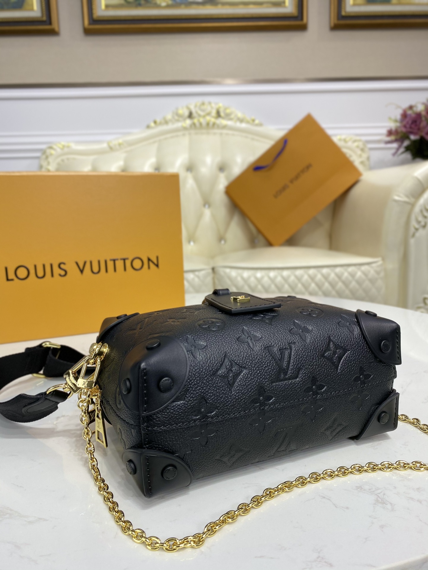 Louis Vuitton PETITE MALLE SOUPLE Handbag Embossed Grained M45393 Black